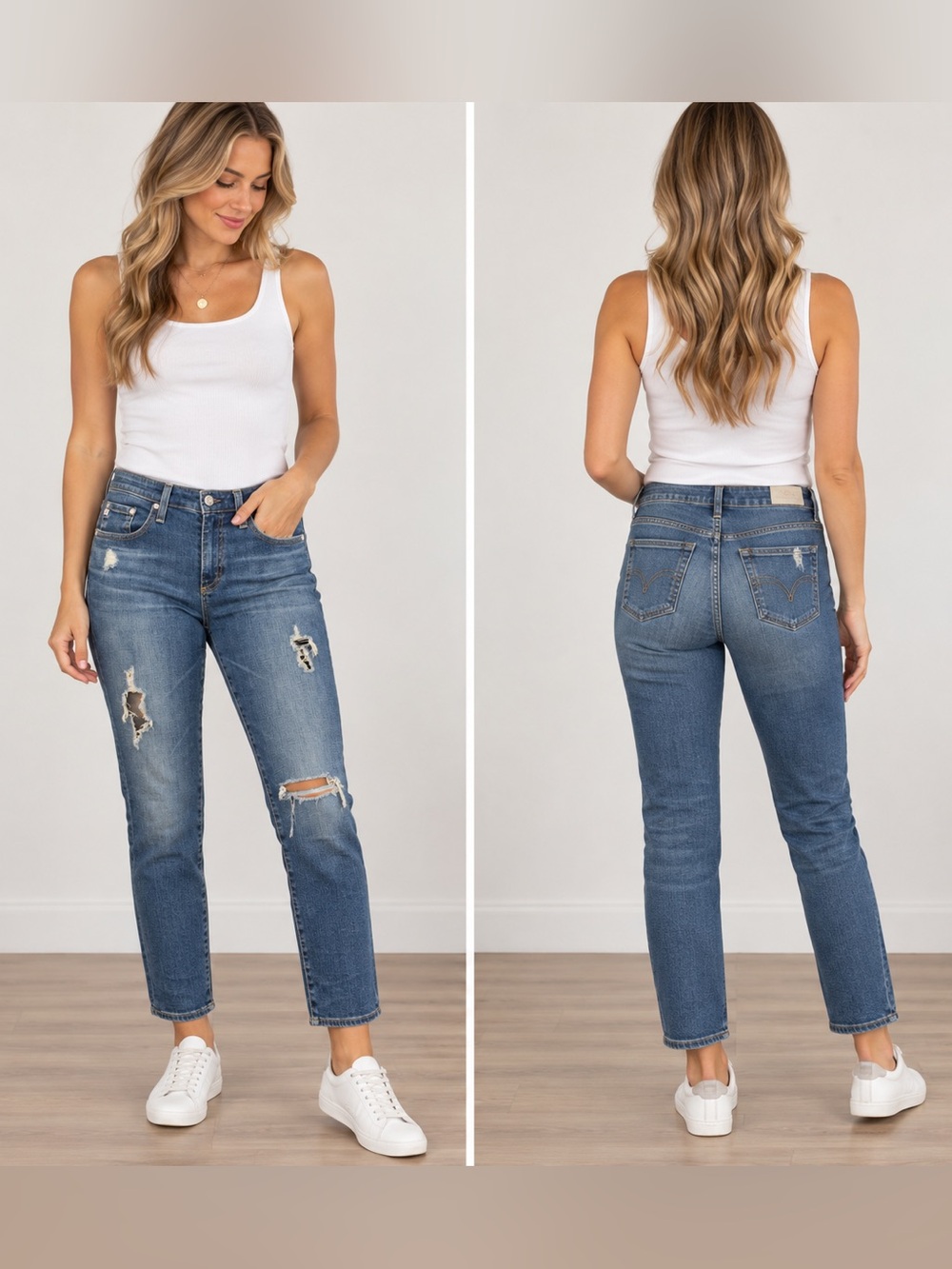 AG Adriano Goldschmied Stevie Ankle Slim Straight Jeans 29R Distressed